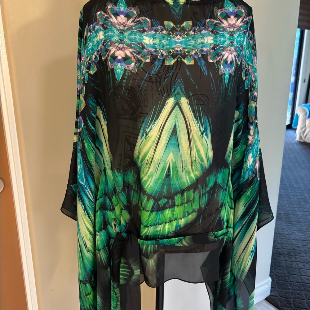 Roberto Cavalli Green and Black Silk Kaftan